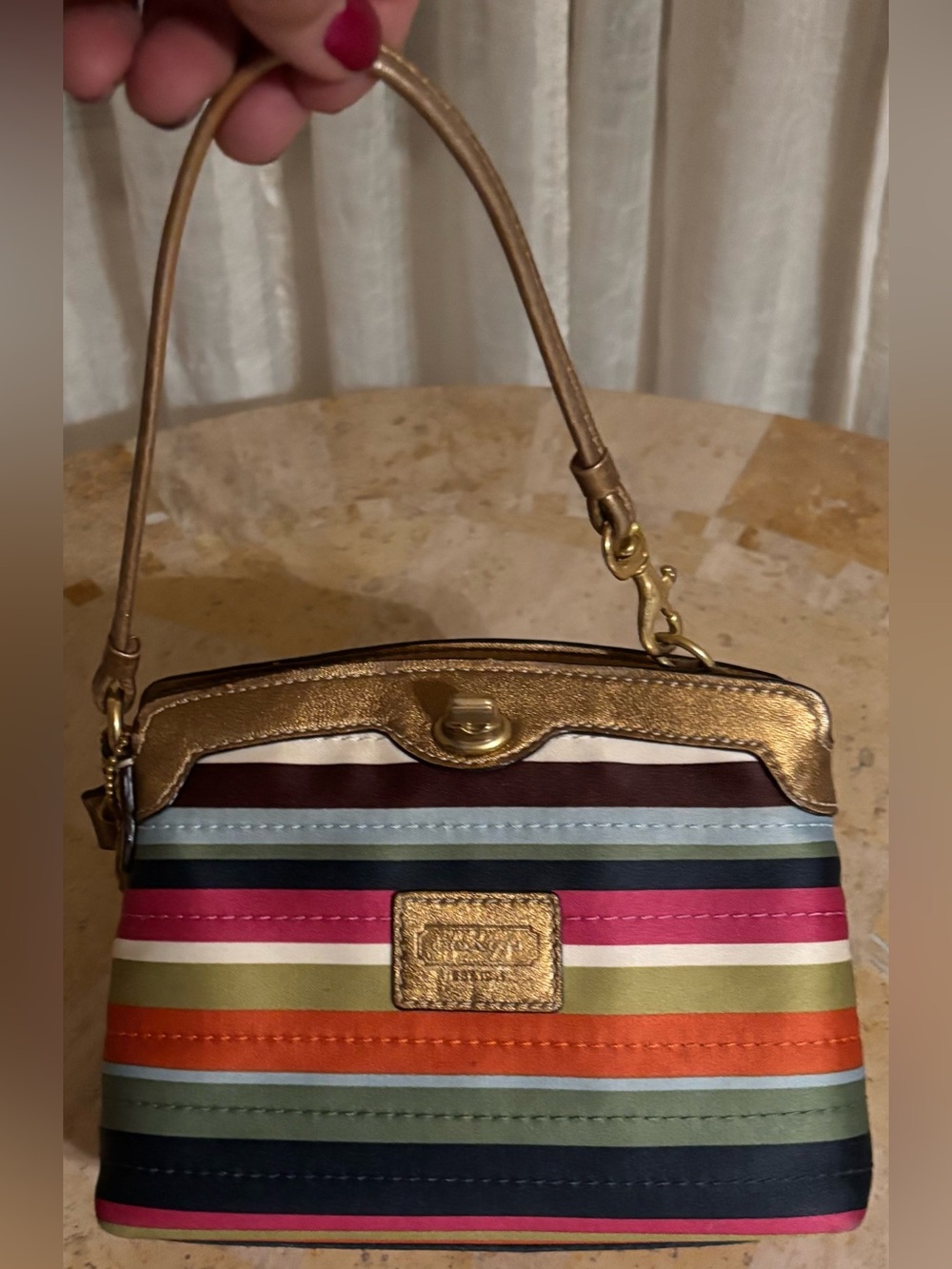 Coach Limited Edition Vintage Anniversary Mini Bag Wristlet Legacy Stripes Satin